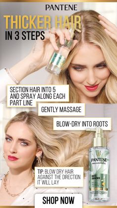 Thicker hair in 3 easy steps with Pantene Roots Awakener. Available at Amazon. Blow Dry Hair, Hair Growth Shampoo, Thicker Hair, Grow Strong, Body Skin Care Routine, Beauty Skin Care Routine, Strong Hair, Grunge Hair