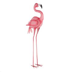 a pink flamingo standing on its hind legs