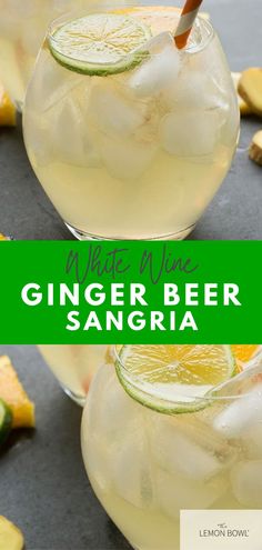 two glasses filled with ginger beer and garnished with limes on the side