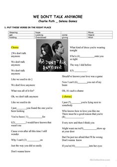 the worksheet for we don't talk anymoree is shown in yellow