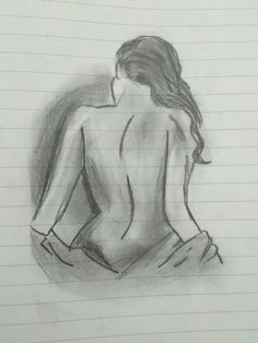 a drawing of a woman sitting on the ground with her back turned to the camera