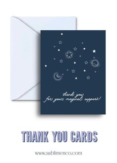 a thank card with stars and moon on it, says thank you cards for your special someone