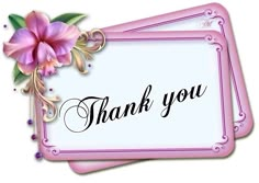 a thank card with pink flowers on it