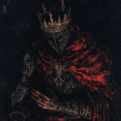 a drawing of a man with a crown on his head and red cloak over his shoulders