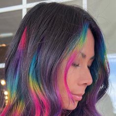 Lisa Frank Hair, Peekaboo Hair Color, Peekaboo Hair Colors, Megan Rose, Cool Hair Designs, Vivid Hair, Rose Colors, Hair Styels, Vivid Hair Color