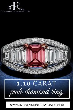 a pink diamond ring with white diamonds on it and the words, 10 carat pink diamond