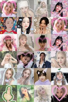 an image of many different women with hearts on their faces and hair colors in the same photo