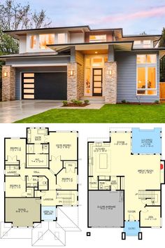 two story house plans that are both modern and open floor plan for the front yard