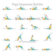 a woman doing yoga poses and exercises in various positions, including the legs up to her chest