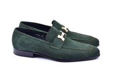 Style: 5760S-Green Elegant Supple Suede slip-on Loafer from the Corrente collection features soft Calfskin lining, Metallic "H" Hardware detail and a clean welt! Matching Belt Available. . Elegant Tassel Loafers With Suede Lining For Formal Occasions, Elegant Suede Lined Loafers For Business Casual, Elegant Formal Moccasins With Suede Lining, Elegant Business Moccasins With Suede Lining, Elegant Moccasins With Suede Lining For Business Casual, Elegant Semi-formal Moccasins With Suede Lining, Cordovan Shoes, Formal Loafers, Shoe Horn