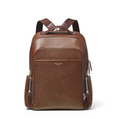 Reporter Zipped Brown Leather Backpack | Aspinal of London Brown Travel Backpack With Smooth Grain, Travel Backpack With Smooth Grain In Brown, Modern Travel Backpack With Smooth Grain, Brown Smooth Grain Travel Backpack, Luxury Leather Backpack With Smooth Grain, Classic Business Backpack With Smooth Grain, Luxury Leather Backpack With Zipper Pocket For On-the-go, Luxury Business Backpack With Smooth Grain, Luxury Smooth Grain Backpack For Business