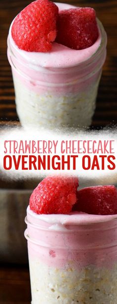 strawberry cheesecake overnight oats in mason jars