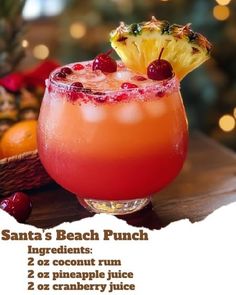 an advertisement for santa's beach punch with pineapple and cranberry juice