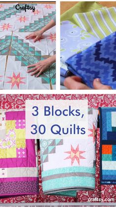 three blocks, 30 quilts and one block with the words 3 blocks, 30 quilts