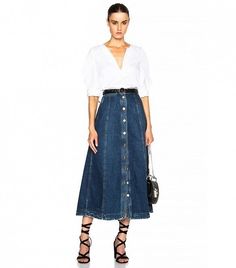 Gore Skirt, Denim Street Style, Gored Skirt, Jeans Street Style, Denim Skirt Outfits, Maxi Skirt Outfits, Rachel Comey, Spring Summer Outfits, Skirt Outfits