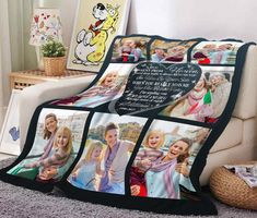 a blanket with pictures of people on it