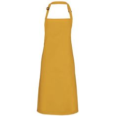 a yellow apron with an adjustable neck and two straps on the front, is shown