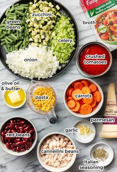 the ingredients to make this recipe include beans, carrots, celery, onion, and other vegetables