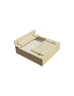 a wooden box with an open lid on the top and bottom section in white background