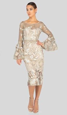 Mother of the Bride Dresses, Wedding Gowns For Bride's Mother – Couture Candy Couture Cocktail Dress, Tea Length Formal Dresses, Mother Of The Bride Dresses Long, Dress Couture, Beige Long Sleeve, Dress With Bell Sleeves, Embroidered Lace Dress, Mother Of Groom Dresses, Long Sleeve Cocktail Dress