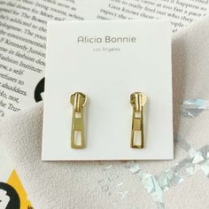 Brand New Alicia Bonnie The Zip Earrings Come With Dust Bag Brand New In Perfect Condition New With Tag 0.87" L X 0.28" W 3.8g Zip Earrings, Bonnie Gold, Bonnie Jewelry, Ar Accessories, Wallet Shop, Walker Boots, Blush Makeup, Garment Bags, Bag Brand