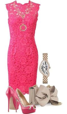 Pink Lace for Oaks Day.  Yesssssss Lace Pink Dress, Outfits For Women, Everything Pink, Spring Trends, Complete Outfits, Pink Lace, Pink Orange, Look Fashion, Classy Outfits