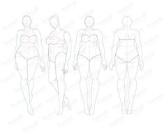 three different types of women's swimsuits, one in the shape of a woman