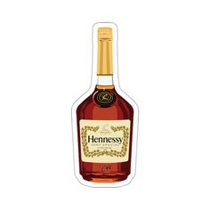 a bottle of hennesy brandy sticker on a white background with the words hennesy in gold lettering