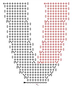 two cross stitch patterns, one is red and the other is black with white dots