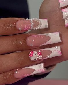 Xl Gel Nails, Nail Inspo Square Hello Kitty, Purple Hello Kitty Nails Acrylic, Long Nail Designs Hello Kitty, Long Acrylic Nail Designs Hello Kitty, Unique Acrylic Nails Hello Kitty, Long Pink Hello Kitty Nails, Hello Kitty Nails Art, Disney Acrylic Nails