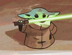 a cartoon character with a light saber in his hand