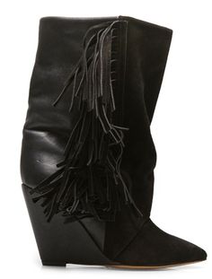 In Luvvvv. Isabel Marant Fringes two tones boots! Marant Shoes, Isabel Marant Shoes, High Ankle Boots, Shoes High Heels, Fringe Boots, Wedge Ankle Boots, Mens Jewelry Bracelet, Calf Boots