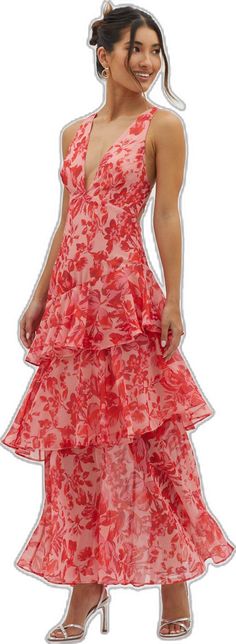 Veda Strappy Back Ruffle Midi Dress Floral Red by Selfie Leslie