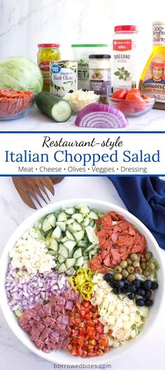 the italian chopped salad is ready to be eaten