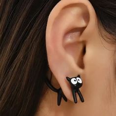 Cute Black Cat Front And Back Stud Earrings Cat Stud Earrings, Black Cat Earrings, Cute Stud Earrings, Cute Black Cat, Cat Earrings Studs, Cute Black Cats, Vintage Punk, Estilo Punk, Cat Earrings