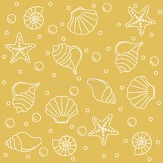 sea shells and starfish on a yellow background royalty illustration