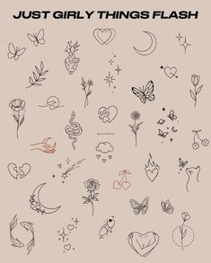 the cover art for just girly things flash, which features hearts and flowers in black ink