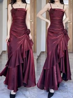 Elegant Red Dress Aesthetic, Types Of Dresses Chart, Dresses For Gala, Summer Prom Dresses, Wine Red Prom Dress, Spaghetti Strap Prom Dress, Office Dresses For Women, Homecoming Dresses Long