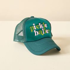 Get ready to serve some serious style with our Pickleballer Trucker Hat. Featuring trendy phrases and cute embroidered lettering, this lightweight hat is perfect for creating an effortless, on-trend look. Whether you're on the court or just on the go, this hat is the perfect way to top off your outfit. Key Features: Mesh back with adjustable snapback Embroidered letters Lightweight + Comfortable Includes: 1 trucker hat Summer Sports Hats With Letter Print, Snapback Visor Hat With Letter Print, Letter Print Snapback Visor Hat One Size, Letter Print Snapback Hat, Spring Baseball Cap For Sports Events With Curved Bill, Spring Sports Baseball Cap With Curved Bill, Fun Baseball Cap With Embroidered Logo, Spring Sports Events Baseball Cap With Curved Bill, Fun Embroidered Logo Baseball Cap