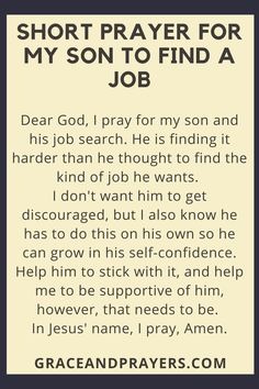 a poem that reads, short prayer for my son to find a job