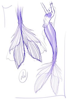 a drawing of two goldfishs one is purple and the other is white