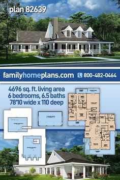 two story house plan with 3 bedroom and 2 bath in the front, three car garage on