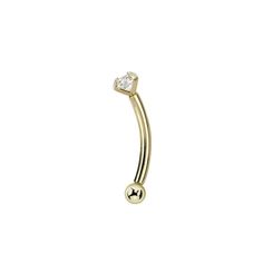 Introducing the epitome of effortless elegance in body jewelry - the 14 Karat Gold Curved Barbell 16 Gauge 5/16" Eyebrow Ring with Threadless & Real Diamond Gem. Crafted from luxurious 14 karat solid gold, this eyebrow ring combines impeccable craftsmanship with timeless beauty. Featuring a dazzling Real Diamond gem available in sizes of 2mm or 2.5mm, and offered in a stunning clear color, this piece adds a touch of sparkle to any piercing. The threadless design ensures easy and secure wear, per Adjustable Minimalist Curved Barbell Jewelry, Lip Piercing Ring, Gold Gauges, Piercing Kit, Eyebrow Ring, Daith Piercing, Belly Piercing, Conch Piercing, Lip Ring