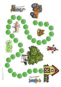 an image of a game board with animals and people on it's sides, including green