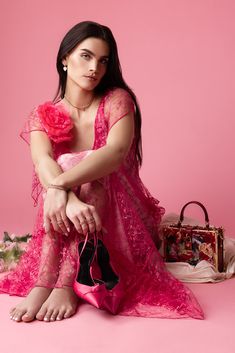 Rodarte floral lace dress with ruffle details in pink. 70% Rayon 30% Silk Dry Clean Made in the United States Marissa Collections, Alexandre Birman, Satin Heels, Floral Lace Dress, Valentines Jewelry, Resort Collection, Happy Valentine's, Happy Valentines Day, Floral Lace