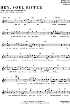 sheet music with the words hey soul sister