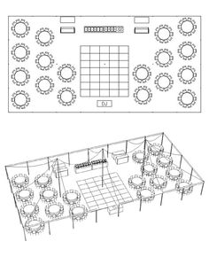 the floor plan for an event with tables, chairs and stools on each side