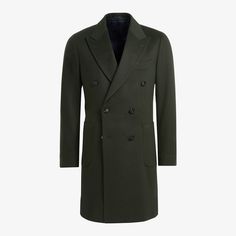 This classic green Lavello Patch overcoat is tailored to a slim fit from pure wool and features a broad peak lapel, patch pockets, and a martingale in the back. Winter Double Breasted Suit For Work, Green Long Coat With Double Button Closure, Fitted Dark Green Winter Outerwear, Formal Solid Color Double-breasted Peacoat, Classic Green Outerwear With Double Button Closure, Elegant Green Outerwear With Hidden Button Closure, Green Single Breasted Outerwear With Lapel Collar, Classic Green Double-breasted Pea Coat, Green Long Coat Blazer For Workwear