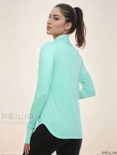 Peilia - Premium Womens Thumb Hole Workout T-shirt - Stylish High Neck Long Sleeve Jogging Shirt for Sports and Fitness Green Long Sleeve Activewear For Training, Green Functional Tops With Thumbholes, Functional Green Long Sleeve Tops, Green Athletic Fit Top For Yoga, Long Sleeve Athleisure T-shirt For Running, Green Sporty Tops With Thumbholes, Green Sporty Top For Running, Green Go-dry Tops For Running, Functional Crew Neck Tops For Light Sports