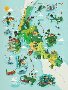 an illustrated map of the philippines with all its major cities and towns on it's sides